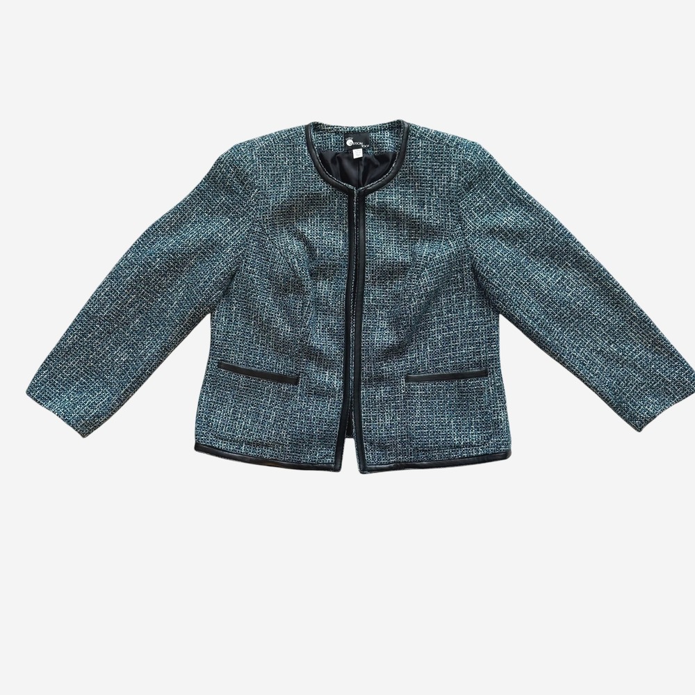 First Option Too Womens Teal Tweed Blazer 14 16 professional academia mod